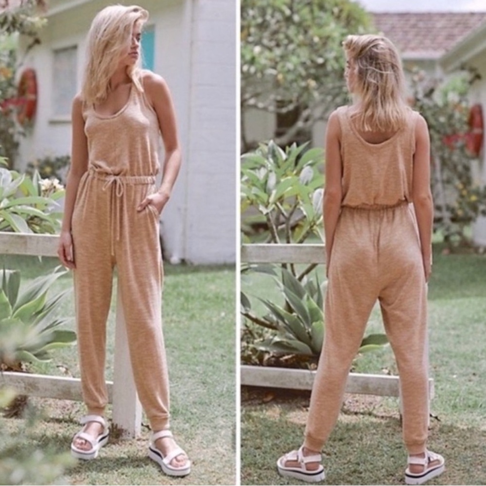 FREE PEOPLE Bicoastal Jumpsuit Tan M